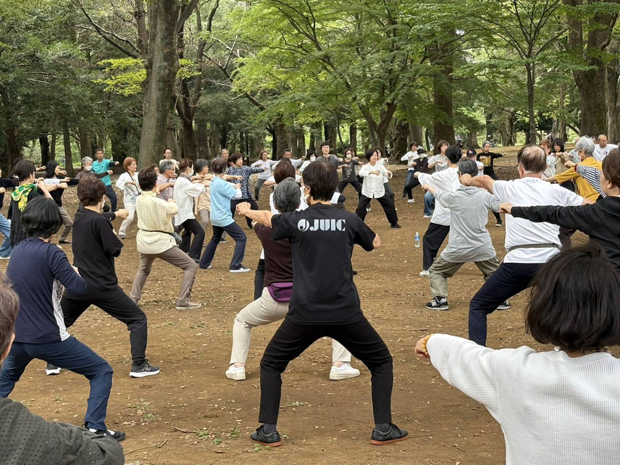 秋の青空太極拳風景